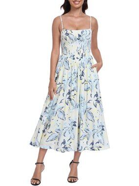 Women's Dress Midi White Scoop Neck Sleeveless Pockets Casual Vacation Summer